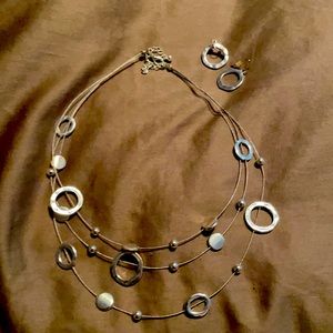 Silver circle necklace and earring set